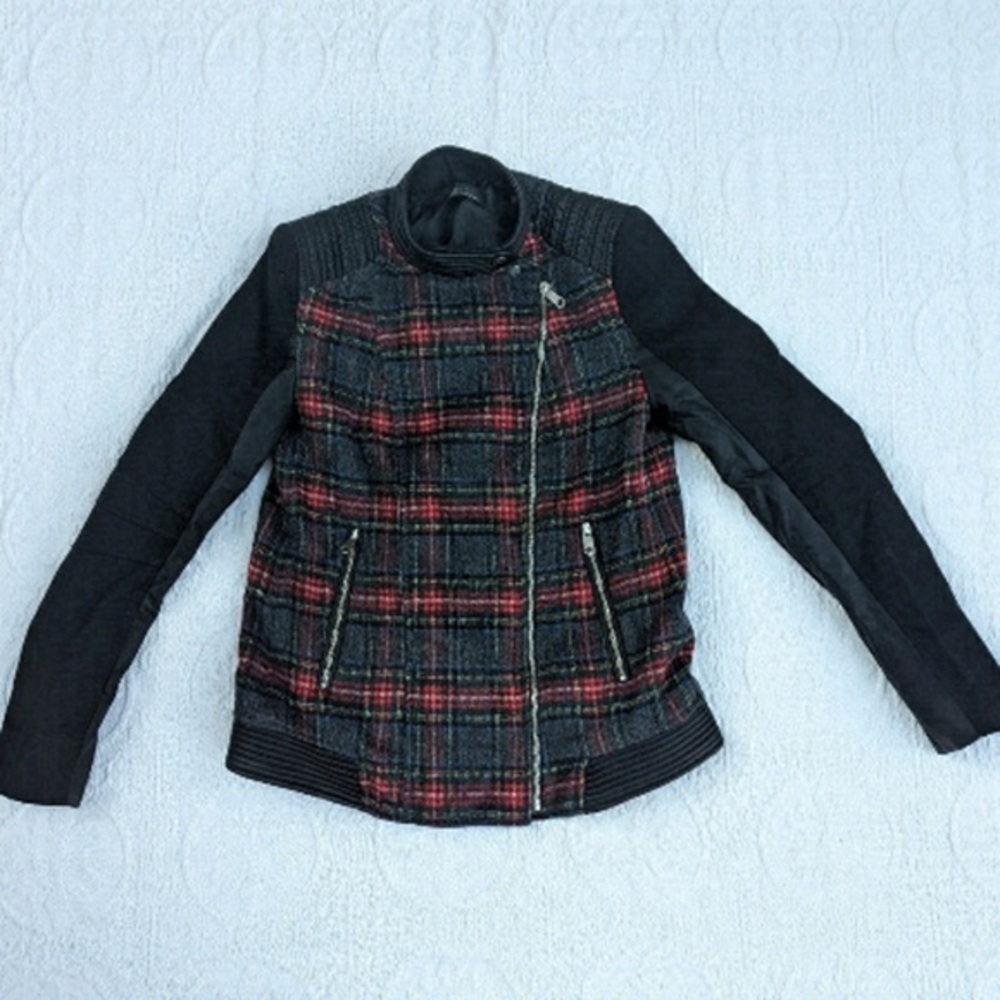 Zara║Plaid Pleather Biker Jacket║Size S